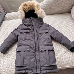 Children's Gray Puffer Jacket with Faux Fur Trim